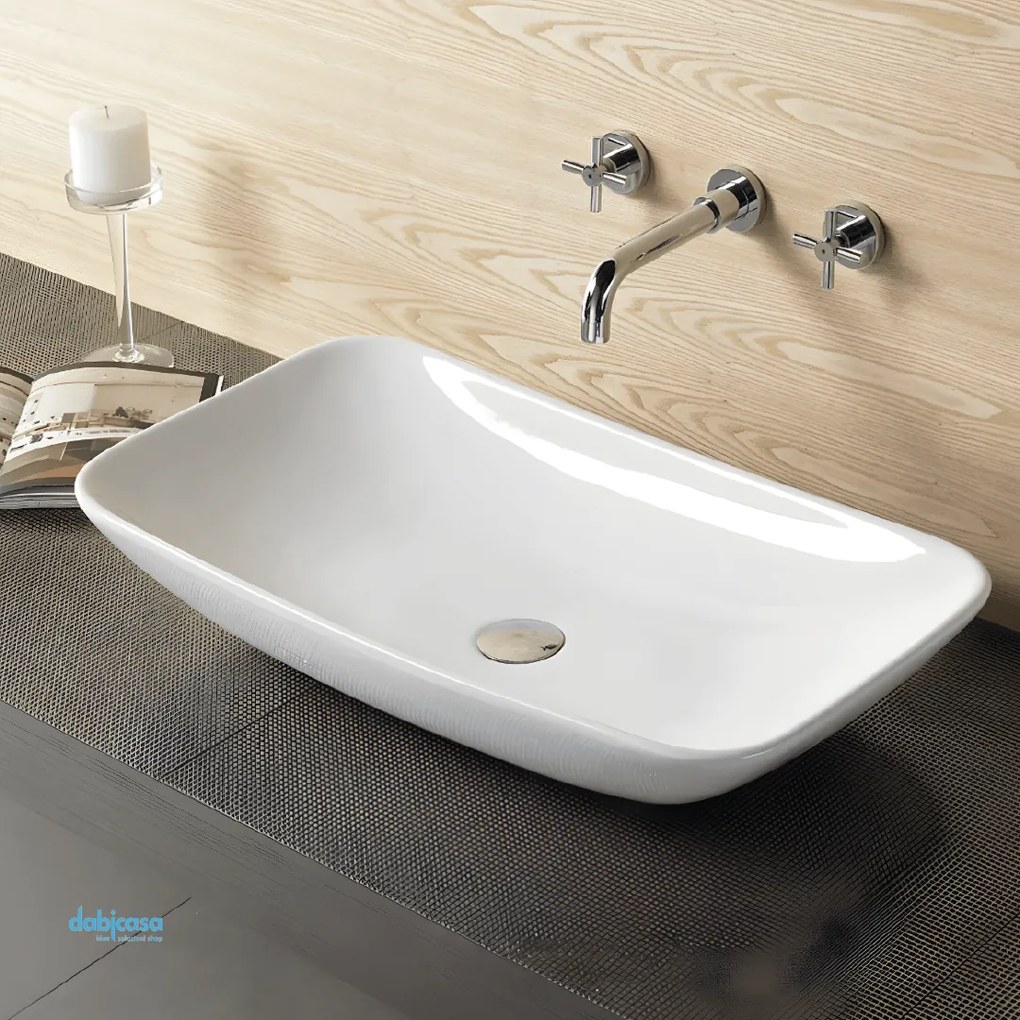 Lavabo D'Appoggio Rettangolare "Break The Rules" Da 69 Cm Ceramica In Finitura Bianco Lucido