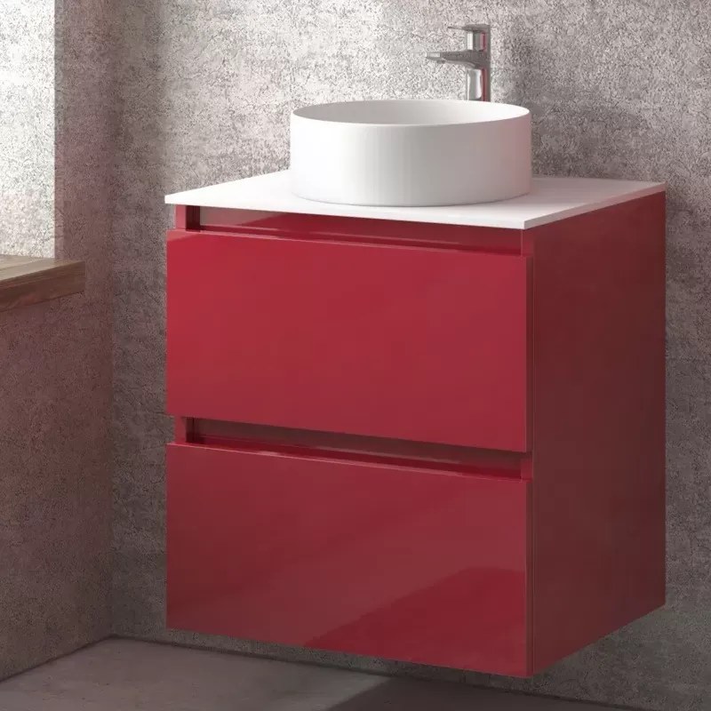 Mobile bagno sospeso 60 cm con due cassetti e piano bianco solid surface TOD-60SS - KAMALU