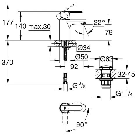 GROHE 23586000 - GET Miscelatore lavabo misura S, cromo lucido