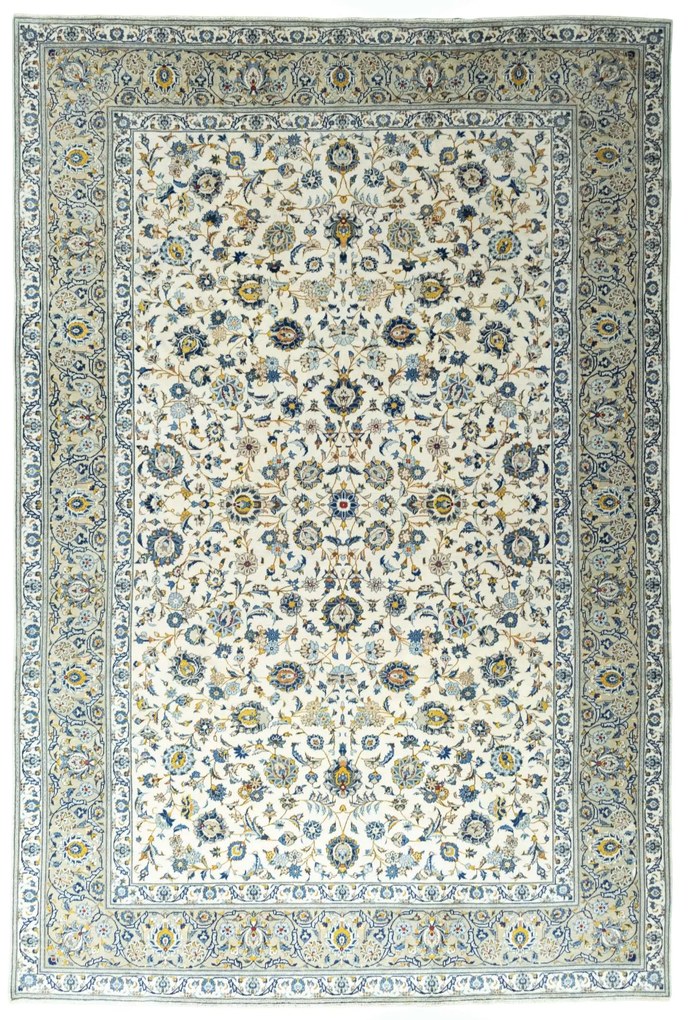 Kashan Tappeto 260x390 Beige (Iran) Annodato A Mano