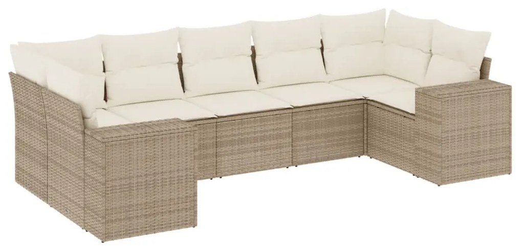Set divani da giardino 7 pz con cuscini beige in polyrattan