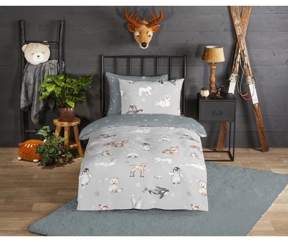 Biancheria da letto per bambini grigia in flanella per letto singolo 140x200 cm Cira – Good Morning