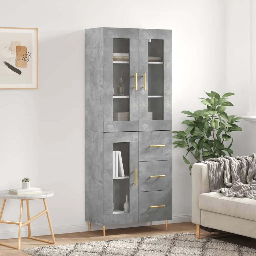 Credenza Grigio Cemento 69,5x34x180 Cm İn Legno Multistrato /