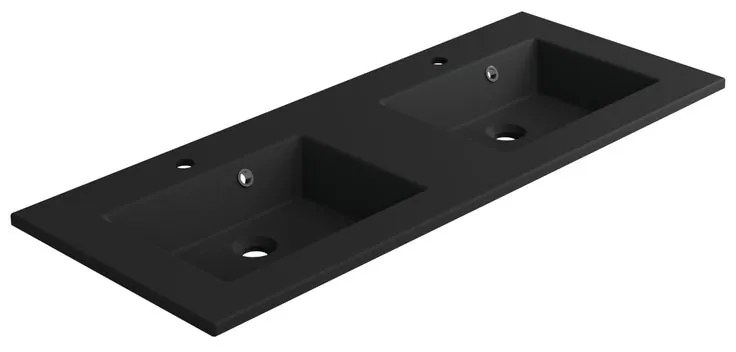 Lavabo a incasso rettangolare doppia vasca Neo L 121 x H 11.2 x P 48.5 cm in composito minerale di resina gelificata nero opaco