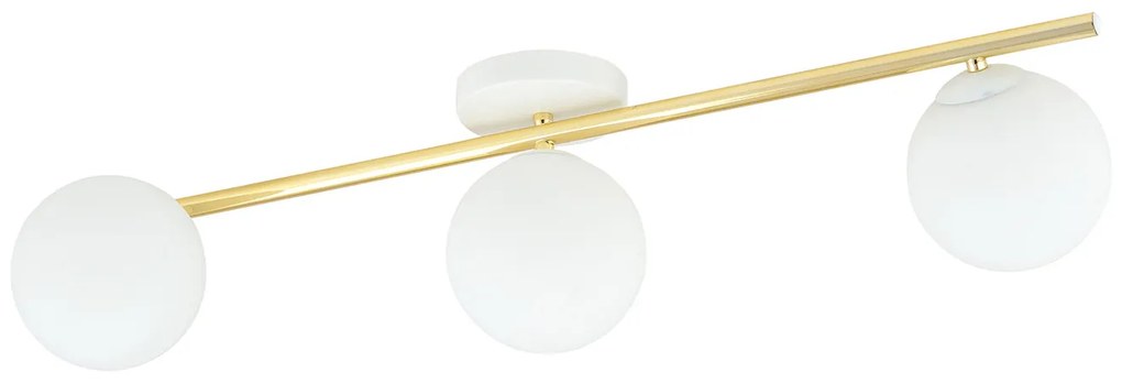 Plafoniera Contemporanea 3 Luci Eracle In Acciaio Oro E Sfere Vetro Bianco