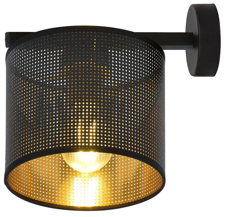 Applique Industrial 1 Luce Cigno In Acciaio Nero E Paralume A Cilindro Oro