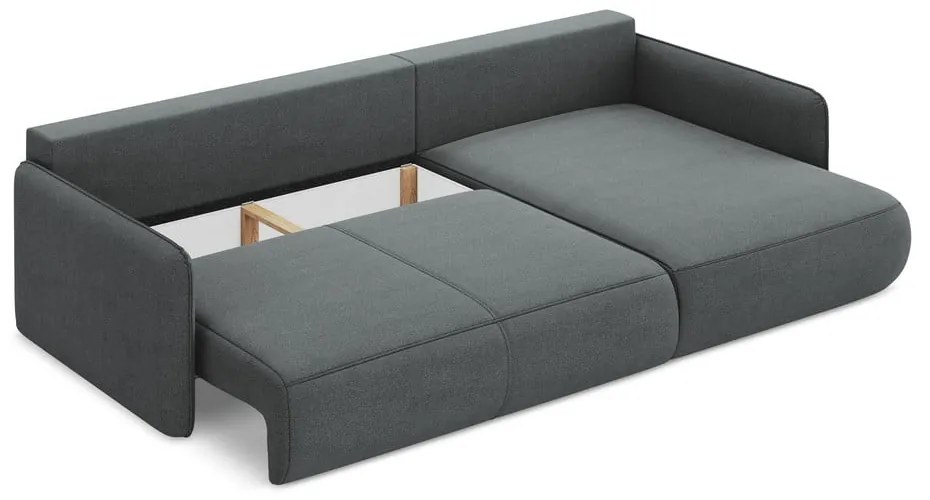 Divano angolare grigio allungabile/con contenitore (con penisola a destra) Nanea – Makamii