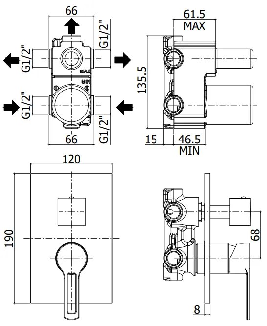 Paffoni Ringo Rin018 Miscelatore doccia quadro ad Incasso muro Cromo