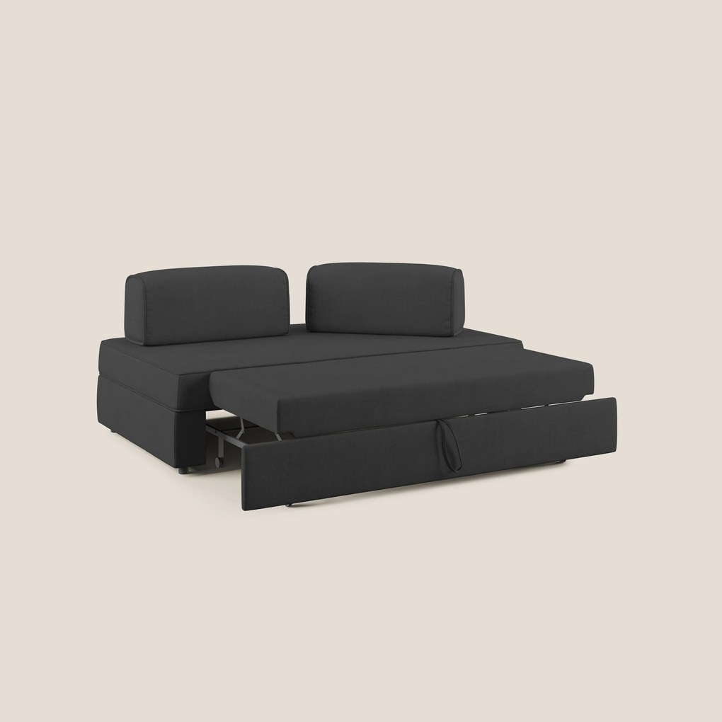 Liberty divano con pouf estraibile e schienali movibili in tessuto morbido impermeabile T02 nero
