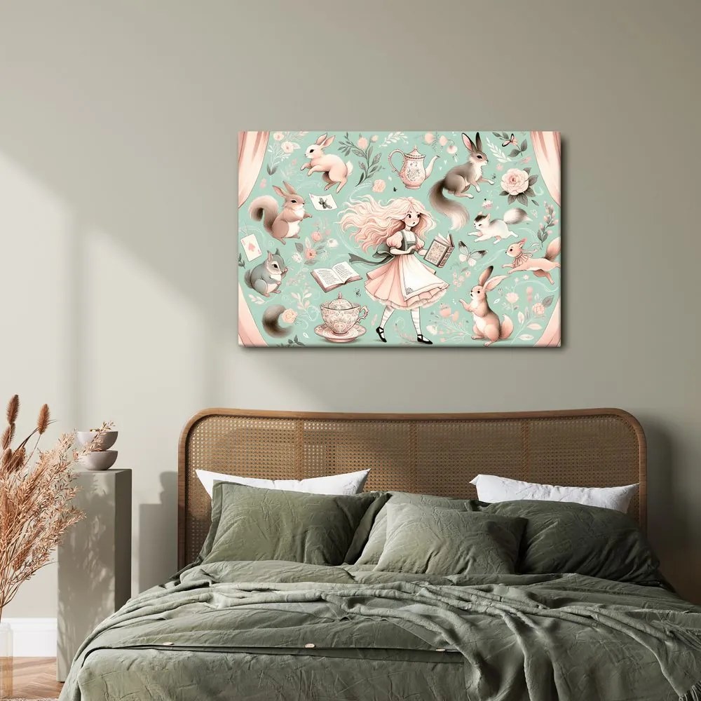 Quadro su tela – Ragazza magica e coniglietti
