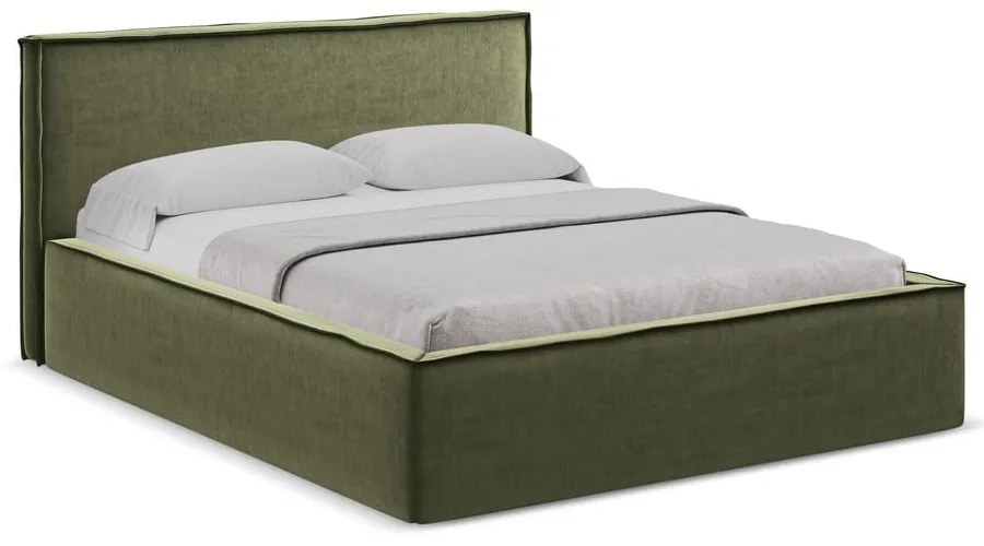 Letto matrimoniale imbottito verde con vano contenitore con griglia 180x200 cm Anani - Makamii