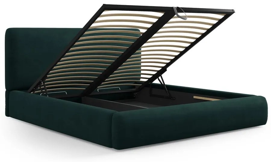 Letto matrimoniale imbottito verde scuro con contenitore e doghe 160x200 cm Colonel - Cosmopolitan Design