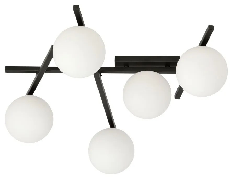 Lampadario da Soffitto in Acciaio e Vetro SMART 5 Nero 5xE14 Colore delle Sfere Bianco