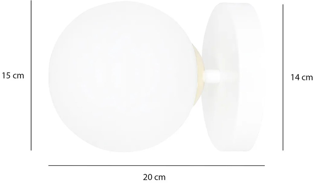 Applique A 1 Luce Vishnu In Acciaio Bianco E Sfera In Vetro Bianco E Oro