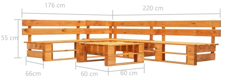 Set divani da giardino su pallet 4 pz marrone miele in legno