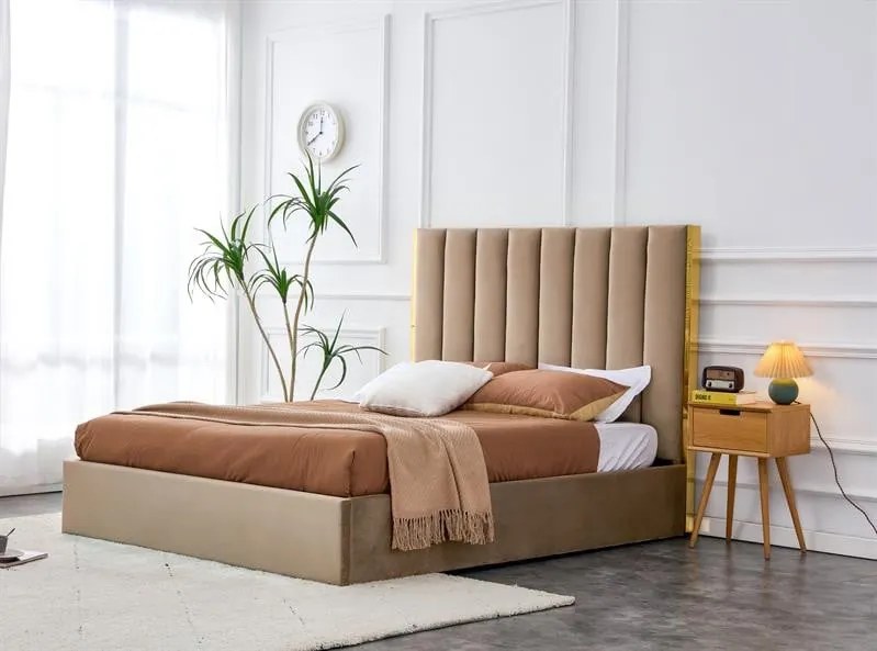 Letto Palazzo imbottito in velluto beige - 160 x 200 cm