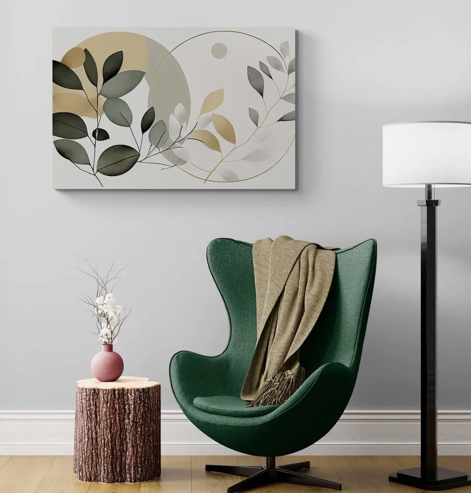 Quadro su tela – Foglie boho in cerchi
