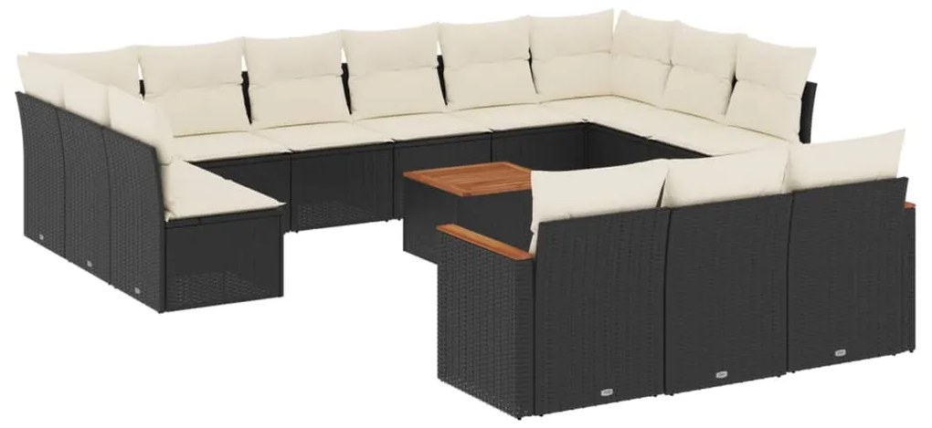 Set divani da giardino 14pz con cuscini in polyrattan nero