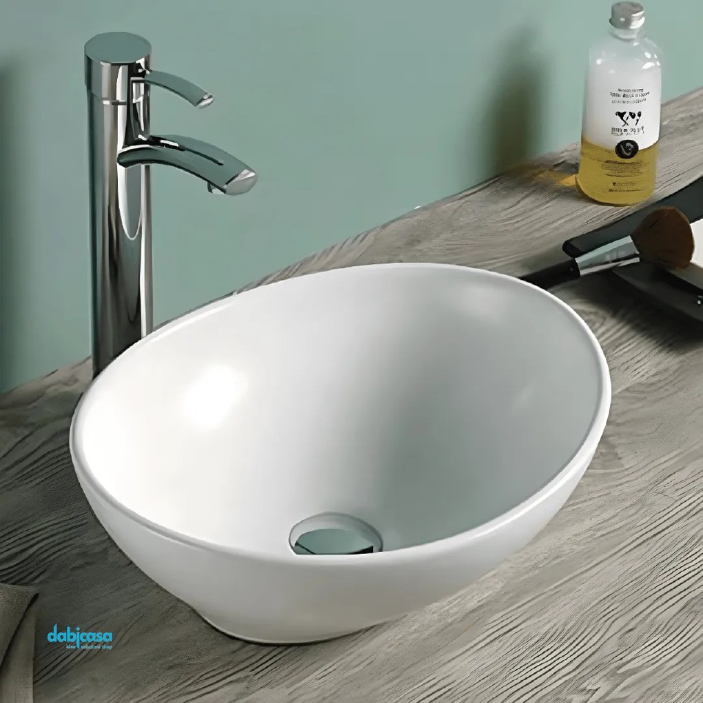 Lavabo D'Appoggio Ovale "Break The Rules" Da 40,5x33 Cm Bianco Opaco