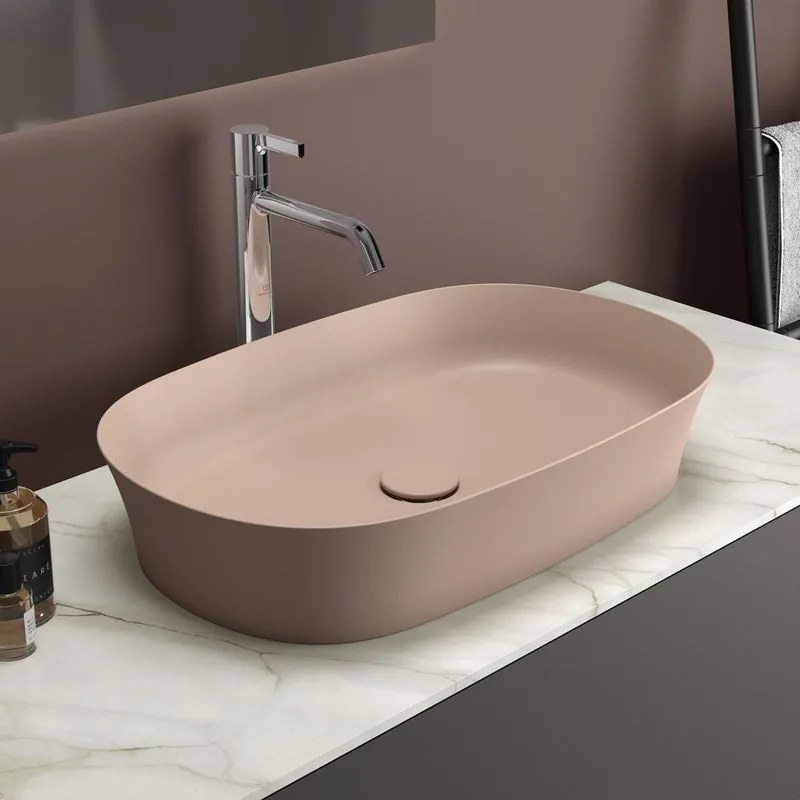 Lavabo da appoggio ovale in ceramica L 60 x H 12 x P 38 cm rosa