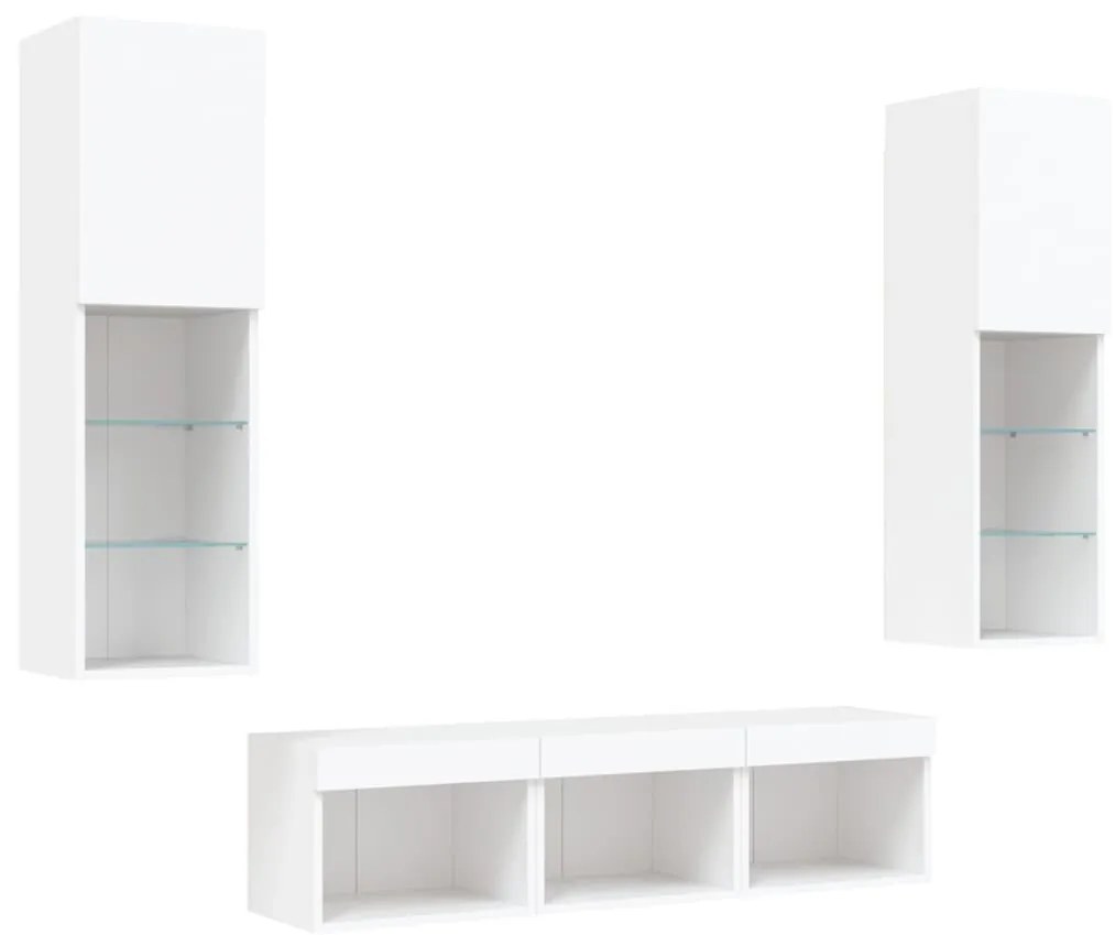 Mobili tv a muro con led 5pz bianchi in legno multistrato