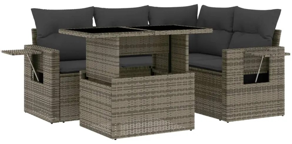 Set divano da giardino 5 pz con cuscini grigio in polyrattan