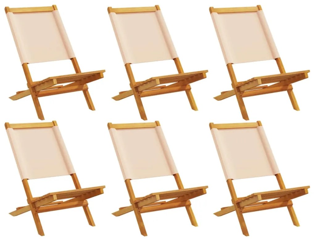 Sedie da giardino pieghevoli 6pz beige tessuto e legno massello