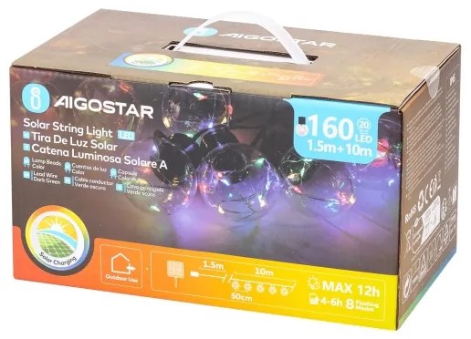 Aigostar - Catena di Natale solare a LED 20xLED/8 funzioni 11,5m IP65 multicolore