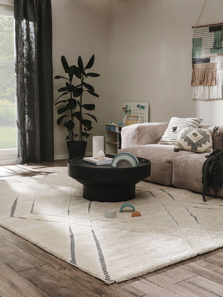 benuta Nest Tappeto a pelo lungo Aimee Crema/Antracite 200x290 cm - Tappeto design moderno soggiorno