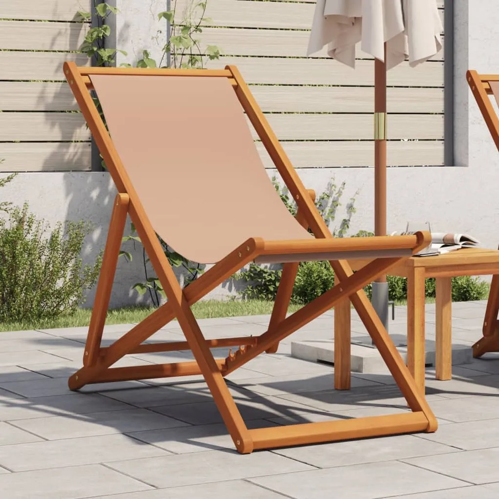 Sedia Da Spiaggia Pieghevole Tortora Legno Eucalipto E Tessuto /