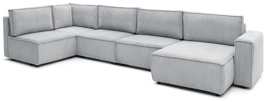 Divano angolare a U in velluto a coste grigio chiaro, angolo sinistro Nihad modular - Bobochic Paris