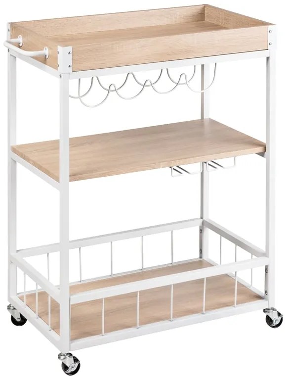 Carrello da cucina Rustico in mdf bianco/rovere L 80 x H 89.5 x P 40 cm, con ruote