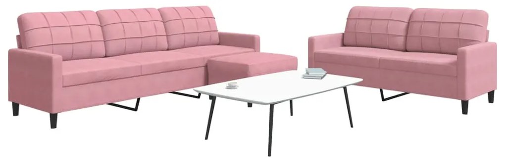 Set Di Divani 3 Pz Con Cuscini Rosa İn Velluto /