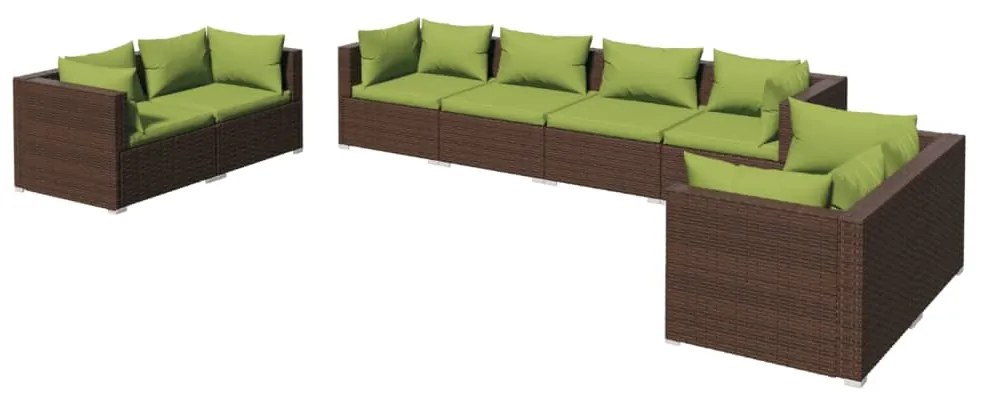 Set divani da giardino 8 pz con cuscini in polyrattan marrone