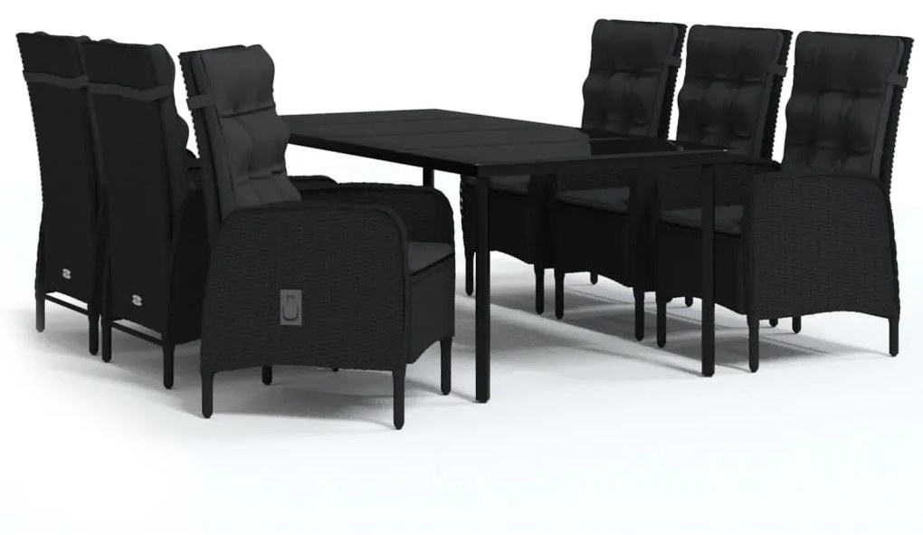 Set da pranzo da giardino 7 pz con cuscini nero