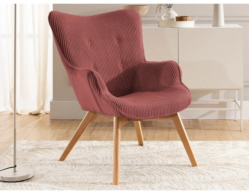 Poltrona rossa con rivestimento in velluto a coste Niko – Ropez