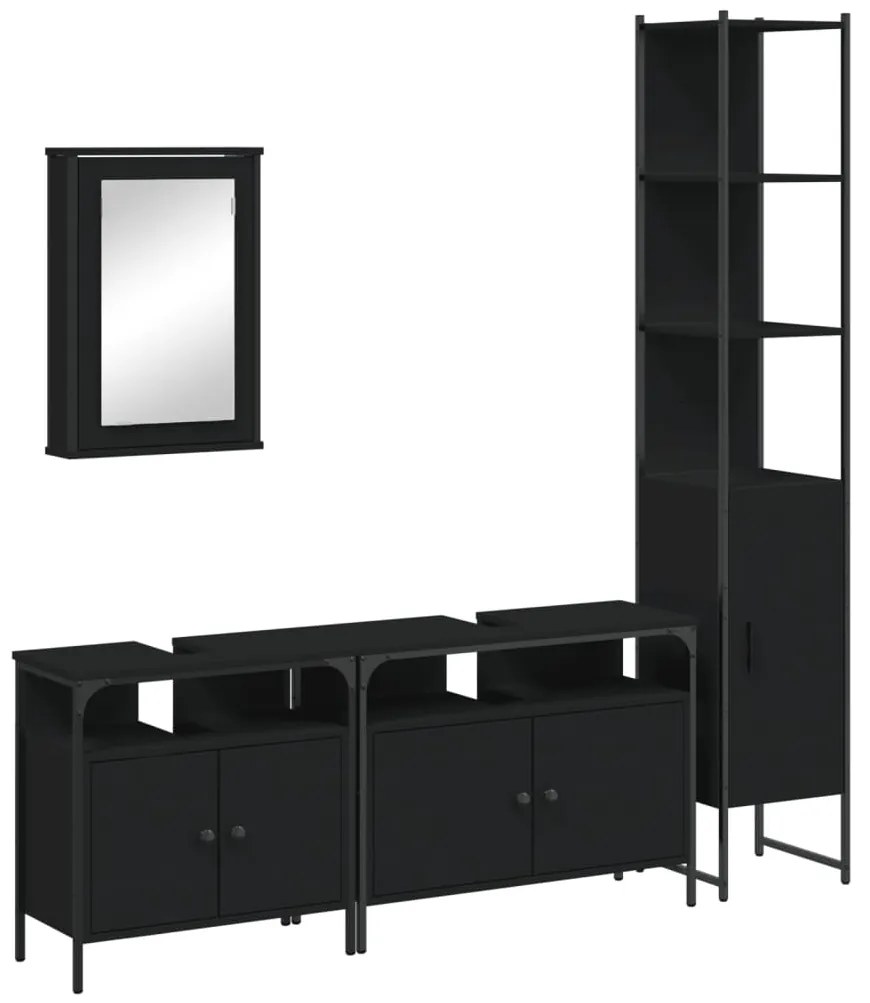 Set mobili da bagno 4 pz nero in legno multistrato