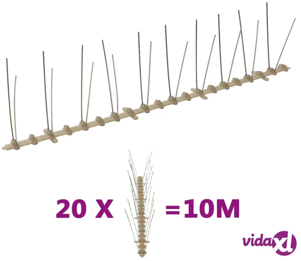 vidaXL Set Dissuasori per Uccelli e Piccioni 20 pz 2 File 10 m