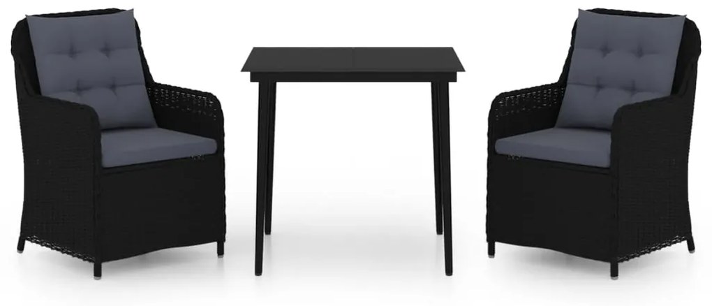 Set mobili da pranzo per giardino 3 pz nero