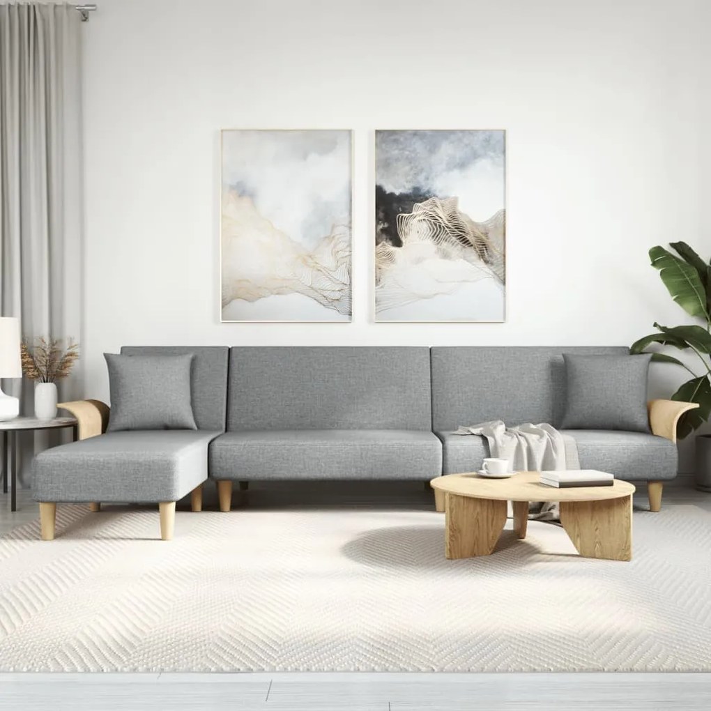 Divano Letto A L Grigio Chiaro 279x140x70 Cm İn Tessuto /