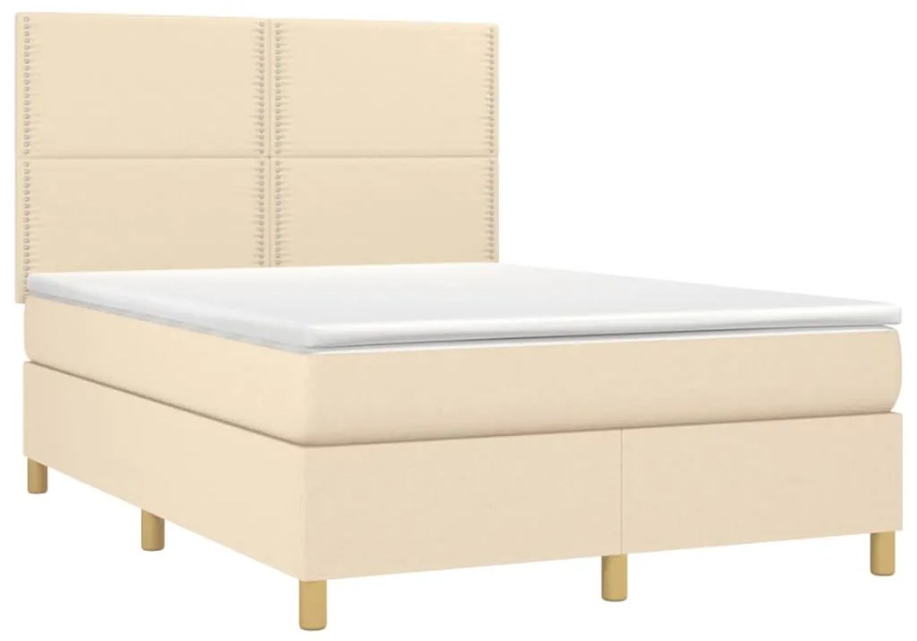 Letto a Molle con Materasso e LED Crema 140x200 cm in Tessuto