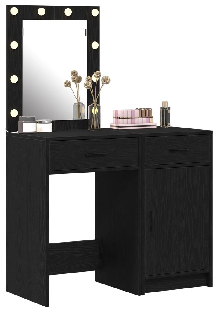 Set di tavoli da trucco 2 pezzi  con led in legno ingegnerizzato nero