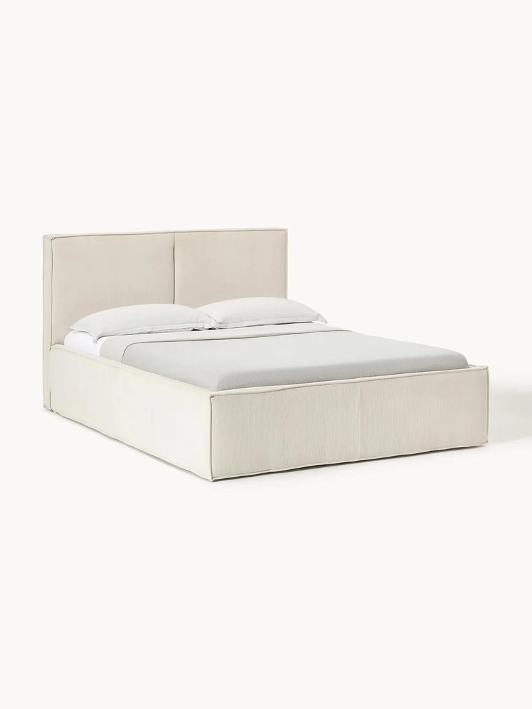 Letto imbottito in velluto a coste con vano contenitore Dream