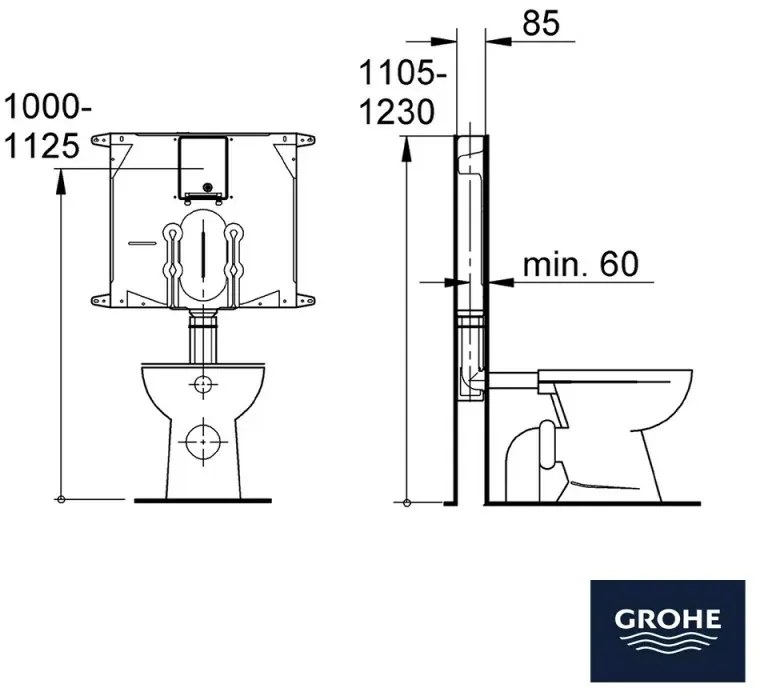 Cassetta di risciacquo 80 mm con canotto per WC Grohe da incasso