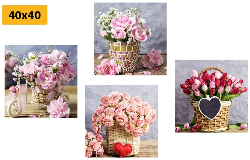 Set di quadri – Bouquet di fiori in stile vintage