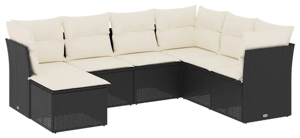 Set Divani da Giardino con Cuscini 7pz Nero Polyrattan