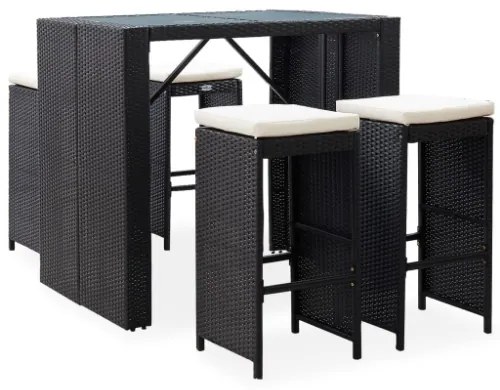 Set da Bar da Giardino 5 pz in Polyrattan e Vetro Nero