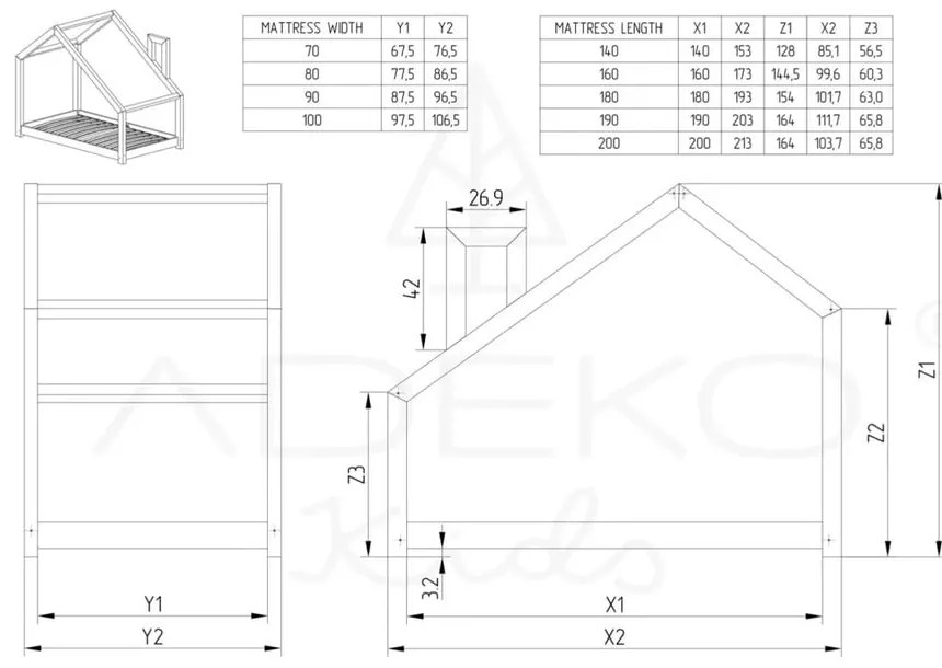 Letto da casa in legno di pino, 120 x 200 cm Mila DMS - Adeko