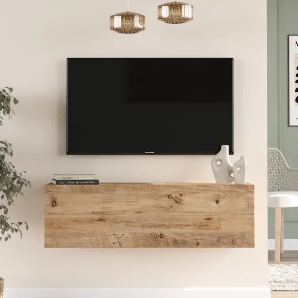 Mobile TV Sospeso 100x32x30 Rovere Effetto Legno Con Vano Frame