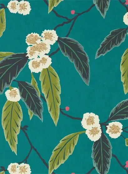 Harlequin Carta da parati Coppice - Peacock/ Azalea/ Midnight